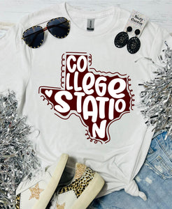 College Station Texas White Tee