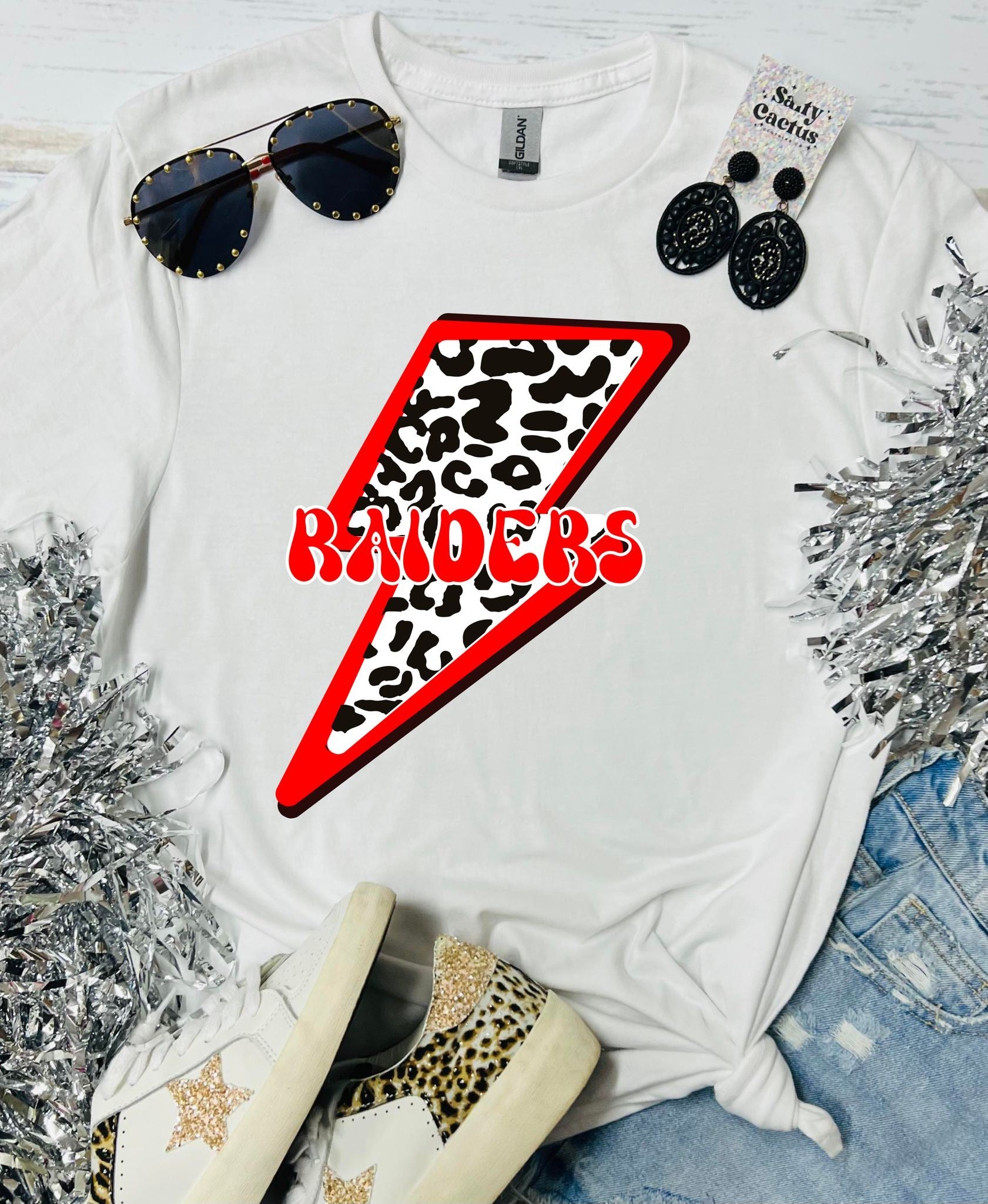 Raiders Leopard Bolt White Tee