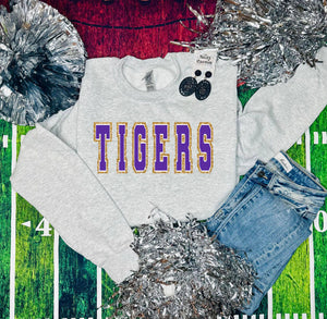 Tigers Purple & Gold Glitter Patch Ash Grey Sweatshirt