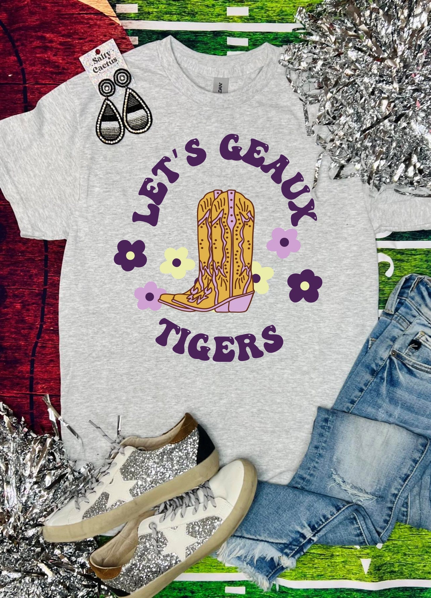 Lets Go Tigers Retro Ash Grey Tee