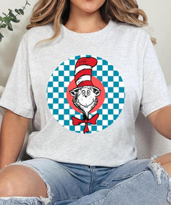 Checkered Cat In The Hat Ash Grey Tee