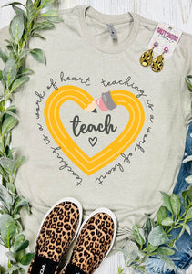 Teach Pencil Heart Tan Tee