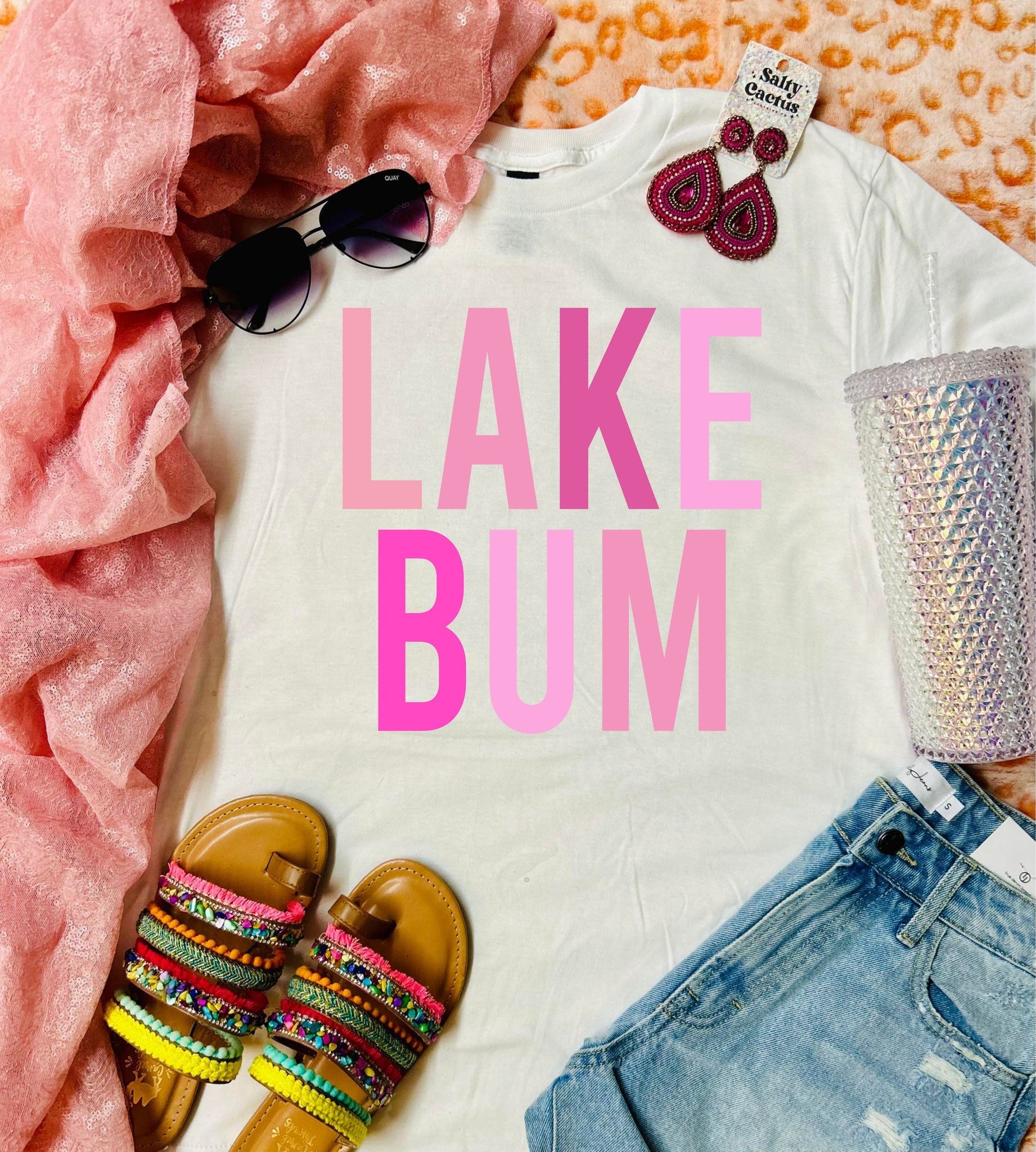 Lake Bum Pink White Tee