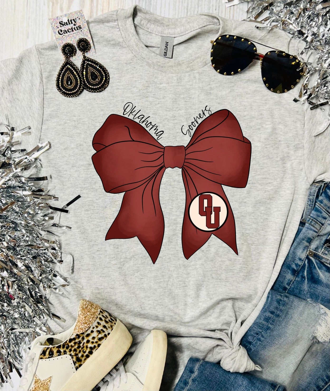 Watercolor Bow OU Ash Grey Tee