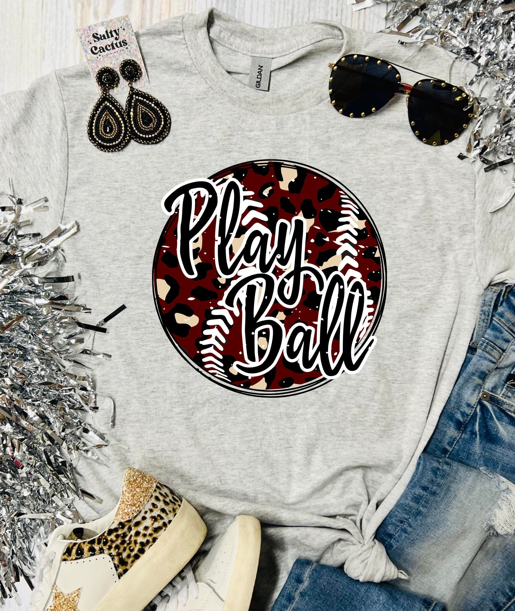 Play Ball Leopard  Ash Grey Tee