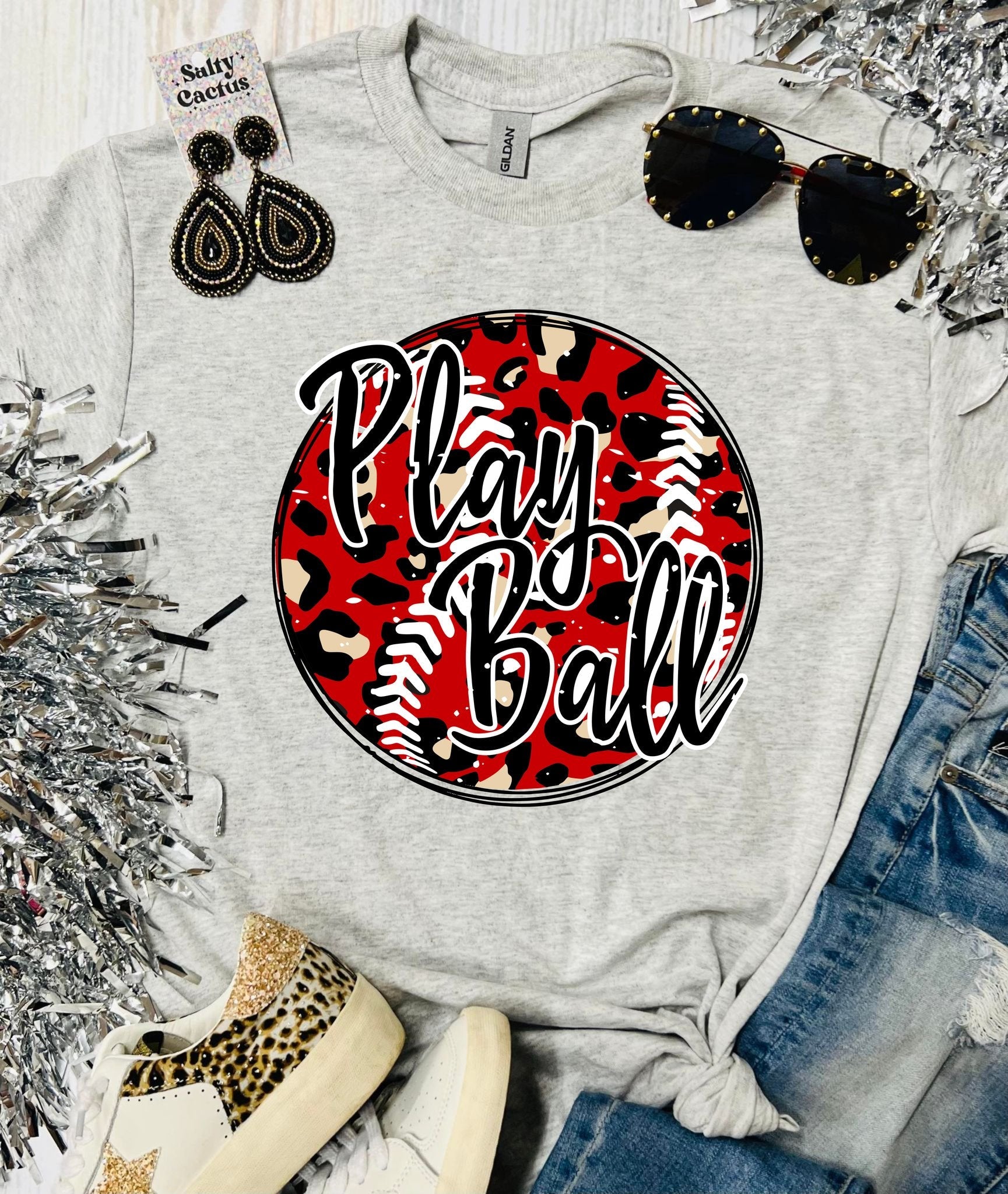 Play Ball Leopard  Ash Grey Tee