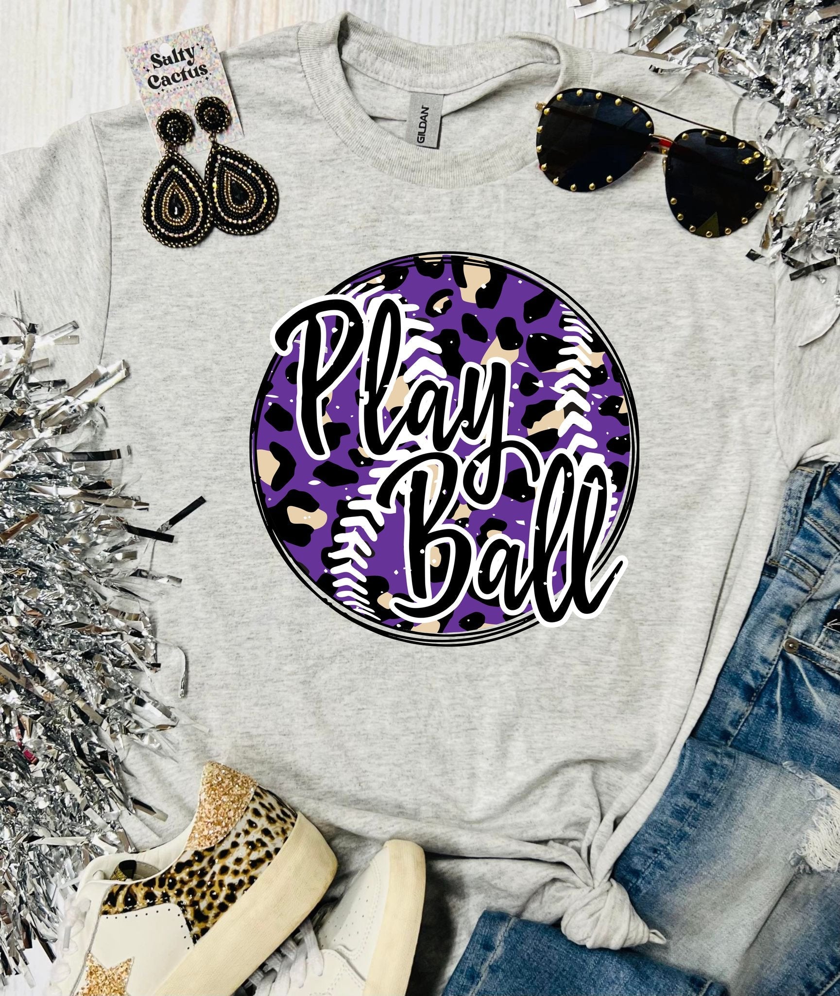 Play Ball Leopard  Ash Grey Tee