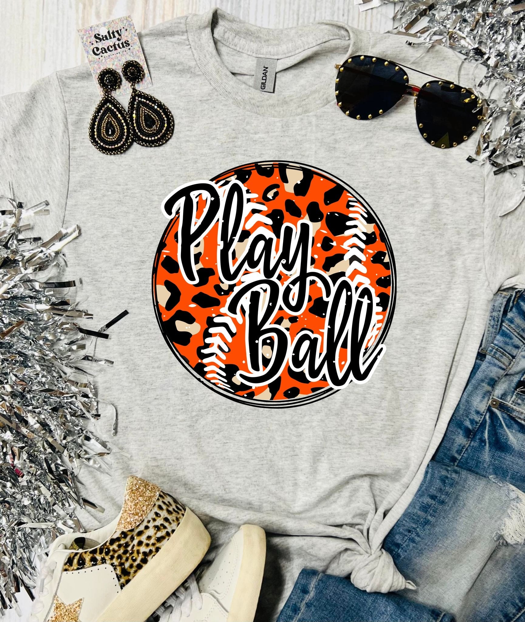 Play Ball Leopard  Ash Grey Tee