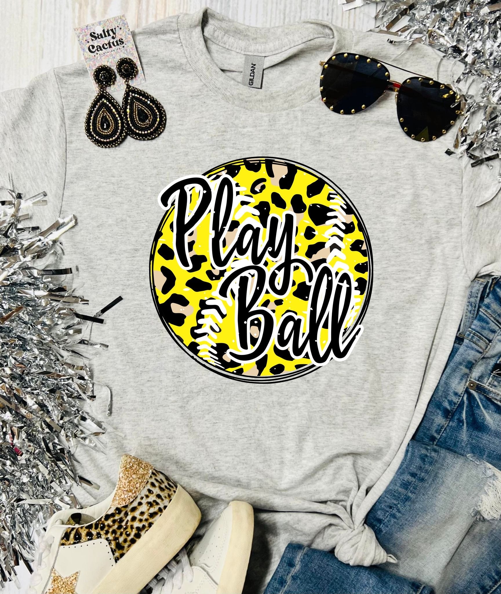 Play Ball Leopard  Ash Grey Tee