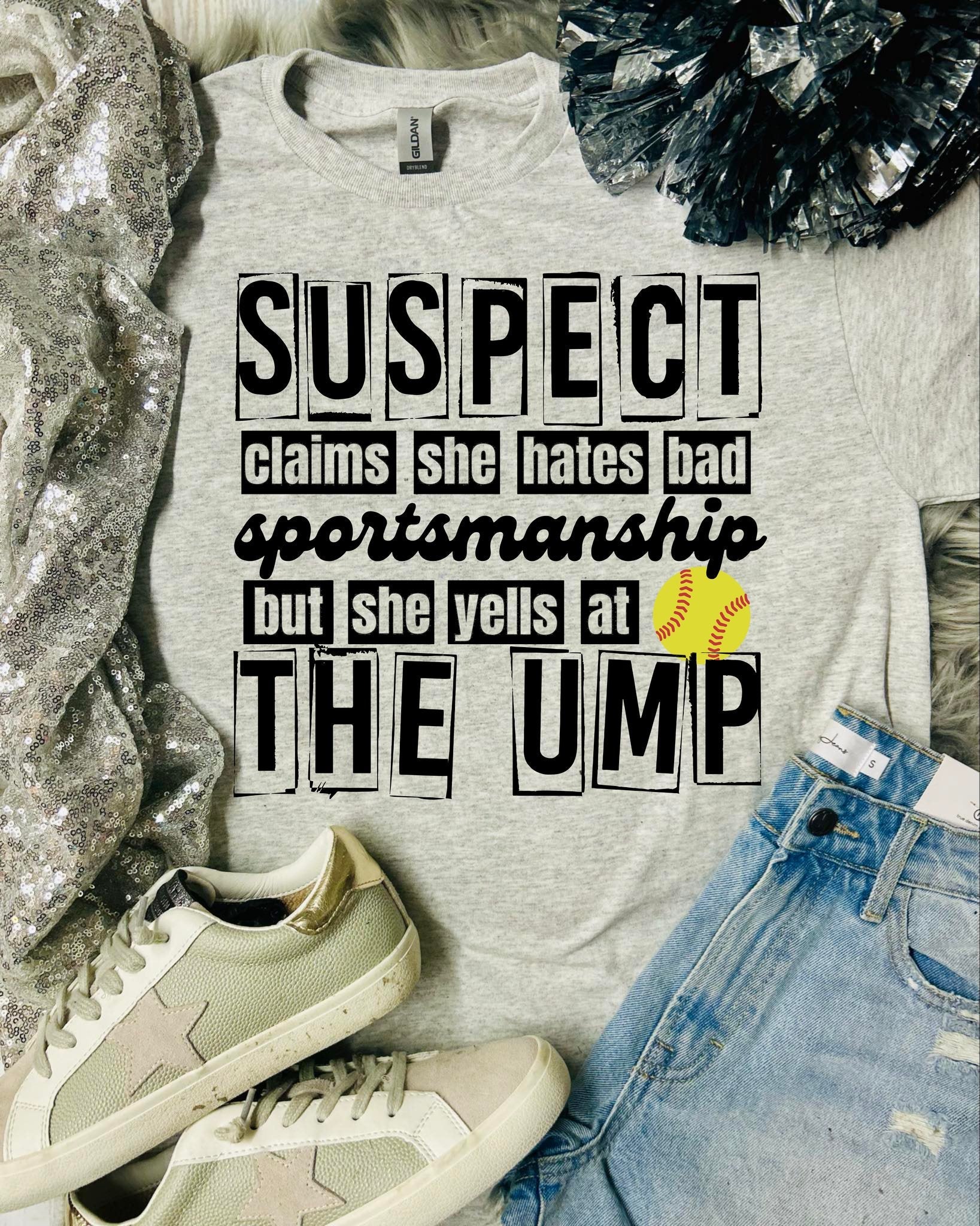 Suspect Yells at the Ump Softball Ash Grey Tee