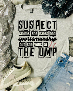 Suspect Yells at the Ump Baseball Ash Grey Tee