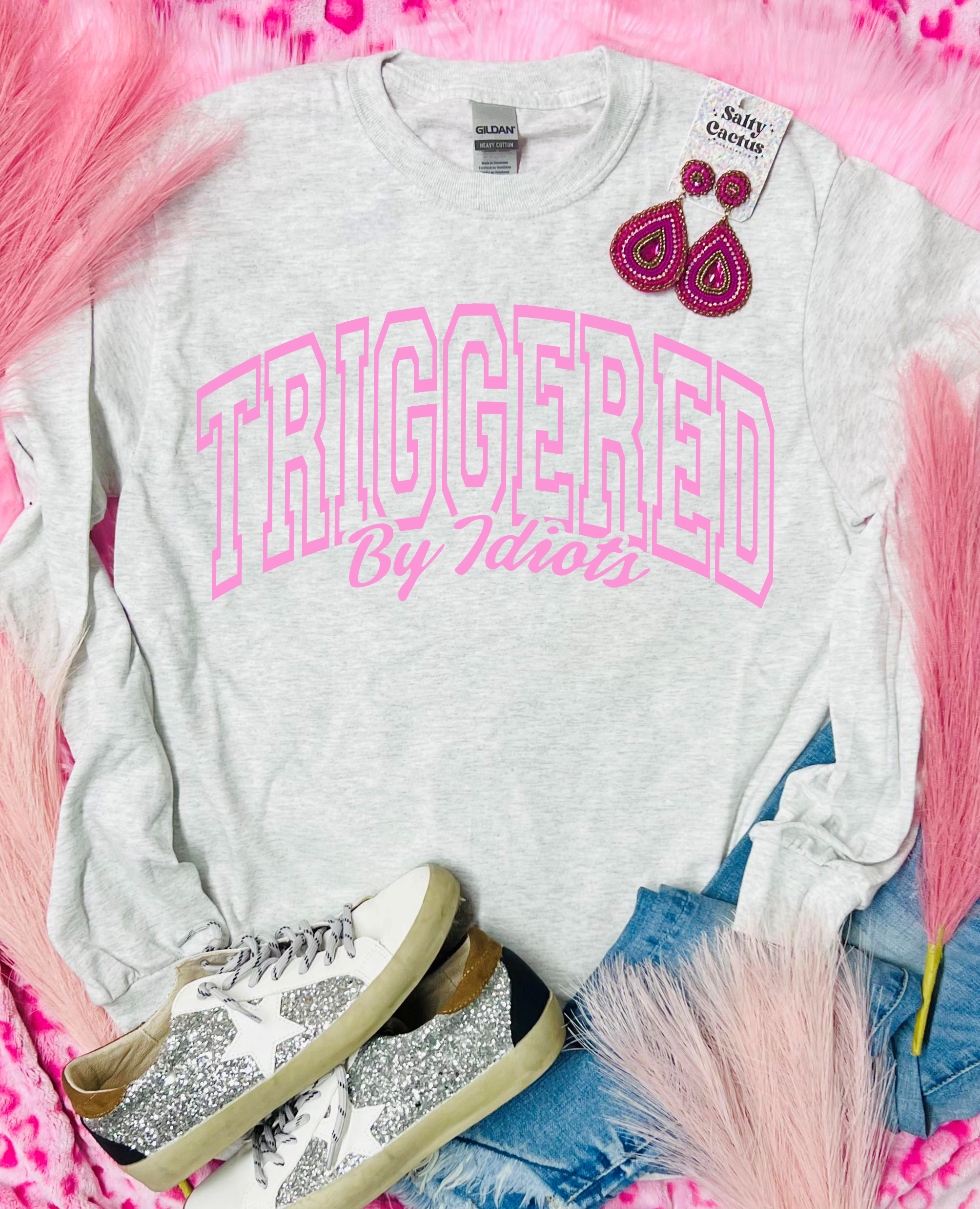 Triggered By Idiots ash grey long sleeve