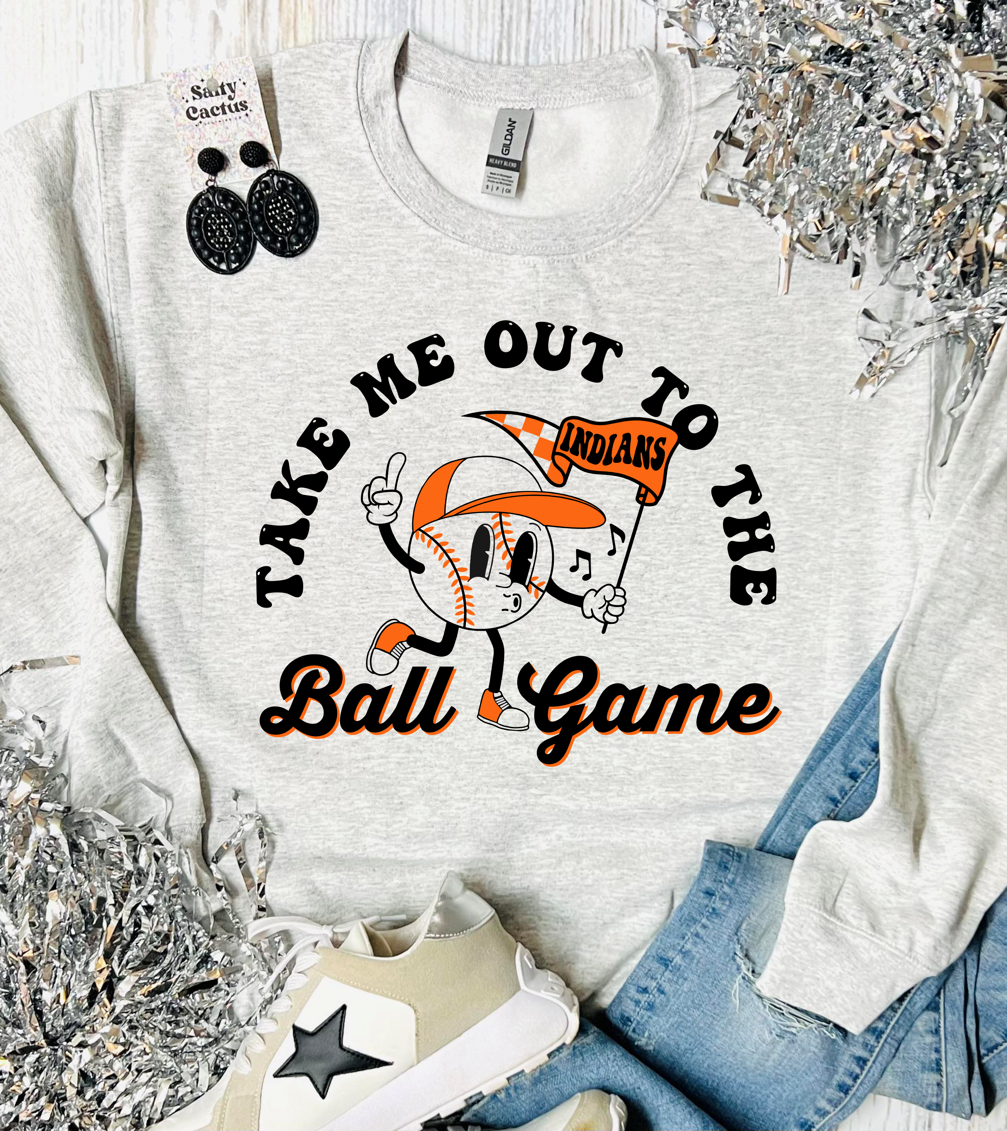 Take Me Out To The Ballgame Custom Mascot Ash Grey Sweatshirt