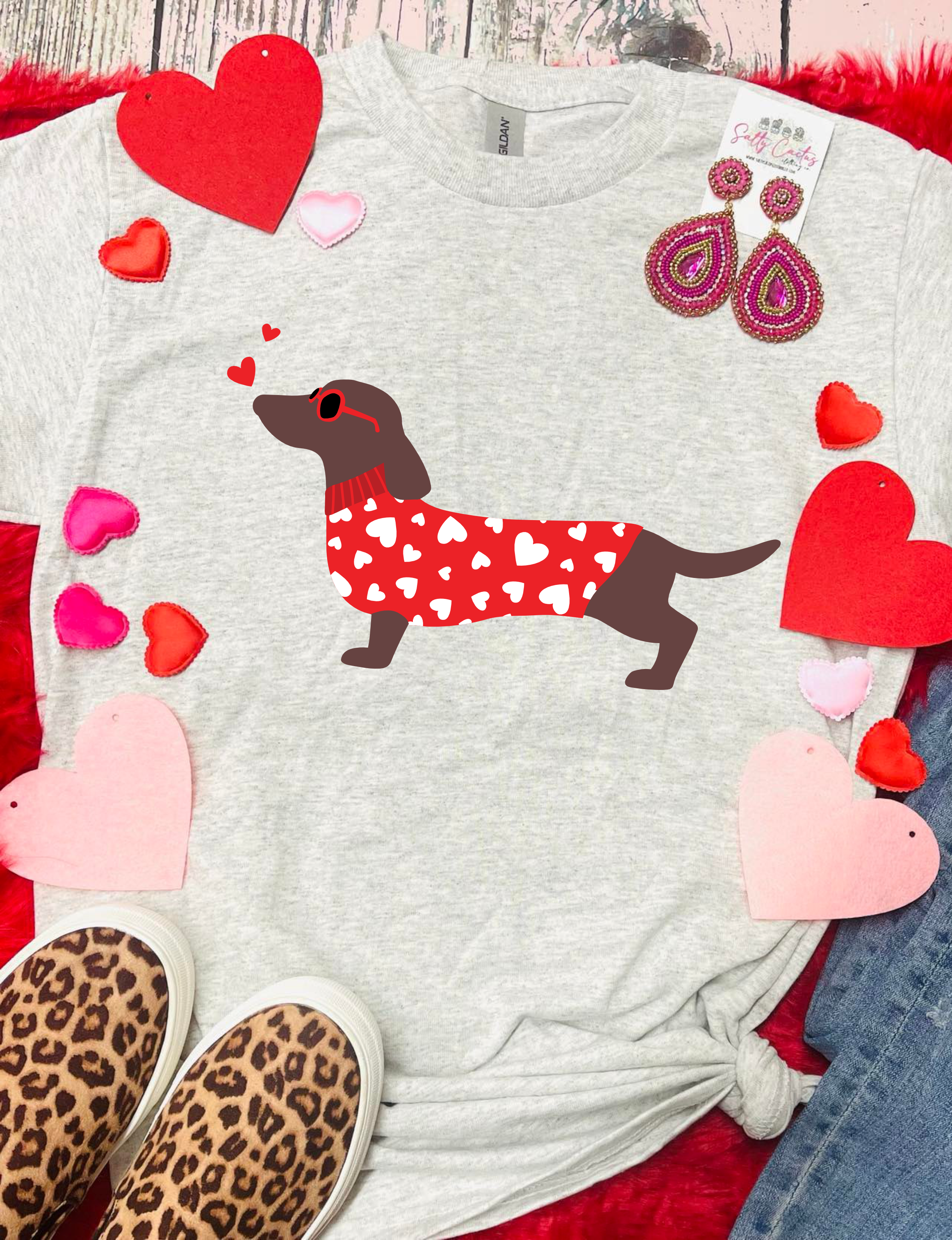 Dachshund Valentine Ash Grey Tee