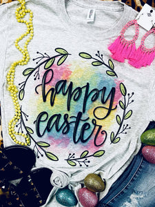 Happy Easter Circle Watercolor Grey Tee