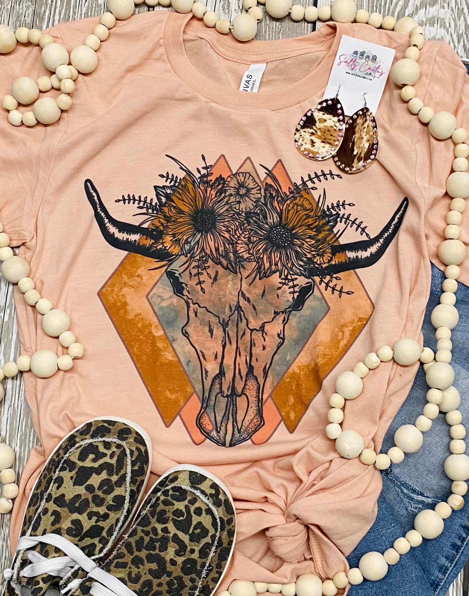 Western Diamonds Peach Tee